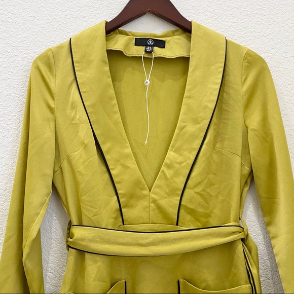 Missguided Mustard Lime Long Sleeves Plunge Dress Size 4 - Picture 9 of 16